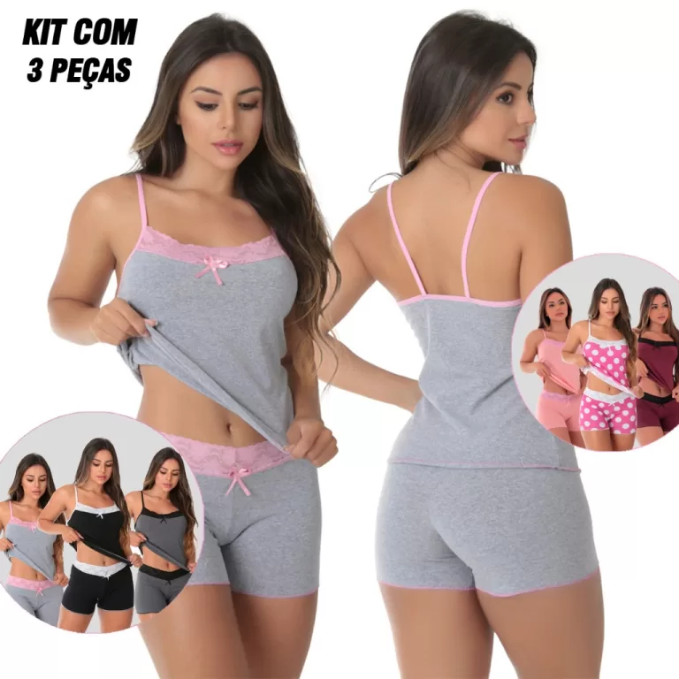 KIT 3 Baby Doll Algodão Pijama Feminino Mali  Kit
