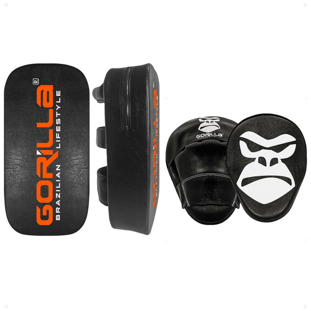 Gorilla Kit Aparador De Chute + Manopla De Foco Profissional Treino Luta Artes Marciais Boxe MMA