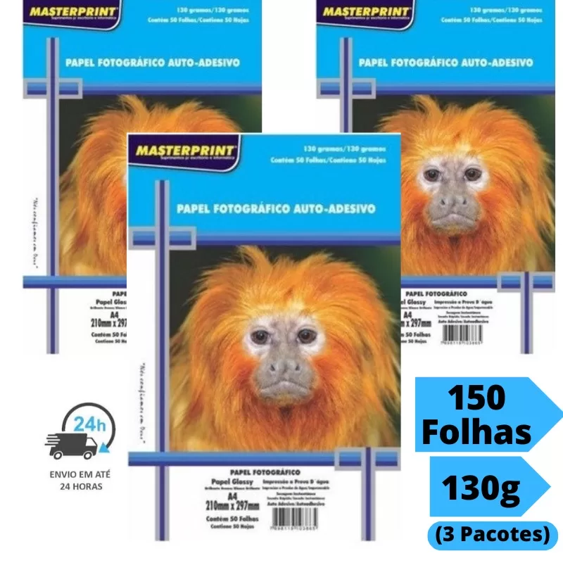 Papel Fotográfico Adesivo 130g A4 Glossy Brilhante Resistente a Água (150 Folhas) Masterprint