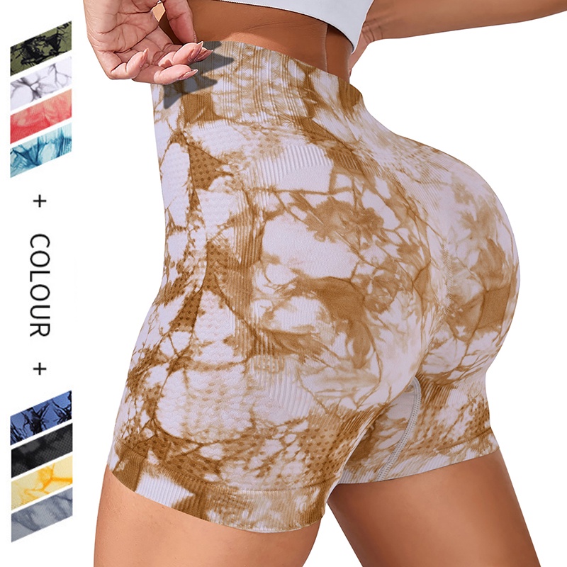 Tie-Dye Short Esportivo Apertado Novo Estilo Cintura Alta Hip-Lifting/Calça Esportiva Para Ioga