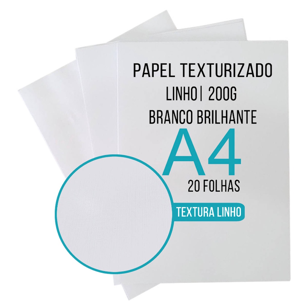 Papel Textura Linho 200g A4 Glossy Branco Brilhante Masterprint com 20 folhas