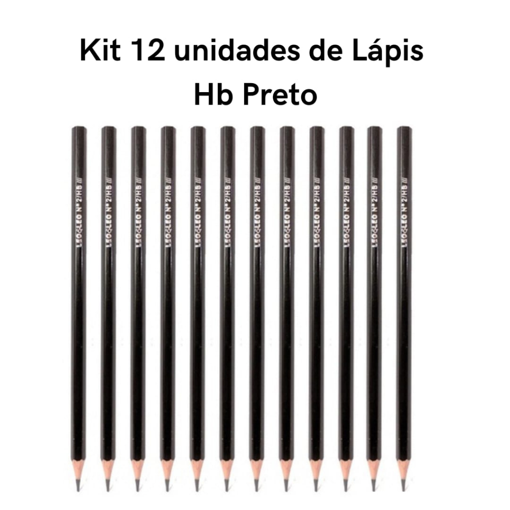 Kit 12 Lápis Preto de Escrever HB N°2 Escolar Desenho Sextavado Ponta Resistente LeoELeo