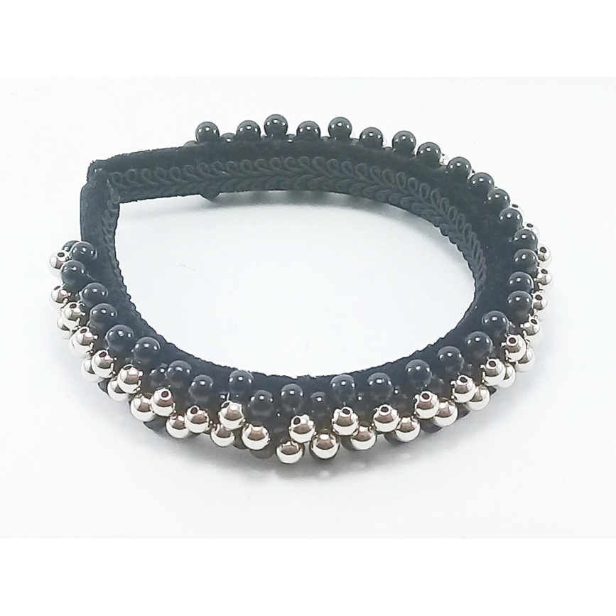 TIARA DECORADA ARTESANAL – REF. 900/0126 PRETA PRATA