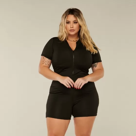 Macaquinho Gringo Plus Size de zíper Academia Fit