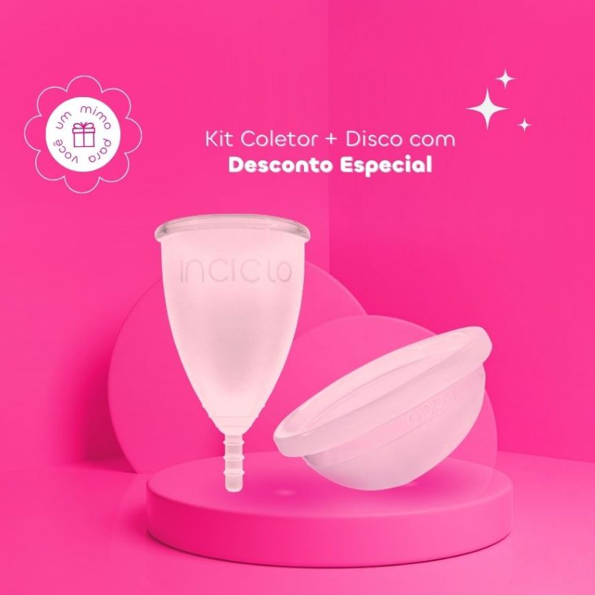 Kit Coletor + Disco Menstrual Macio Anatômico Reutilizável Confortável Silicone