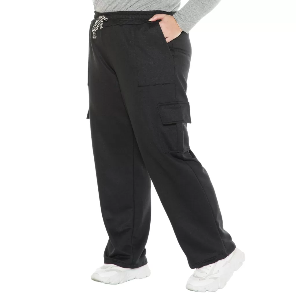 Calça Pantalona Cargo de Moletom Careca Plus Size Inverno 1183