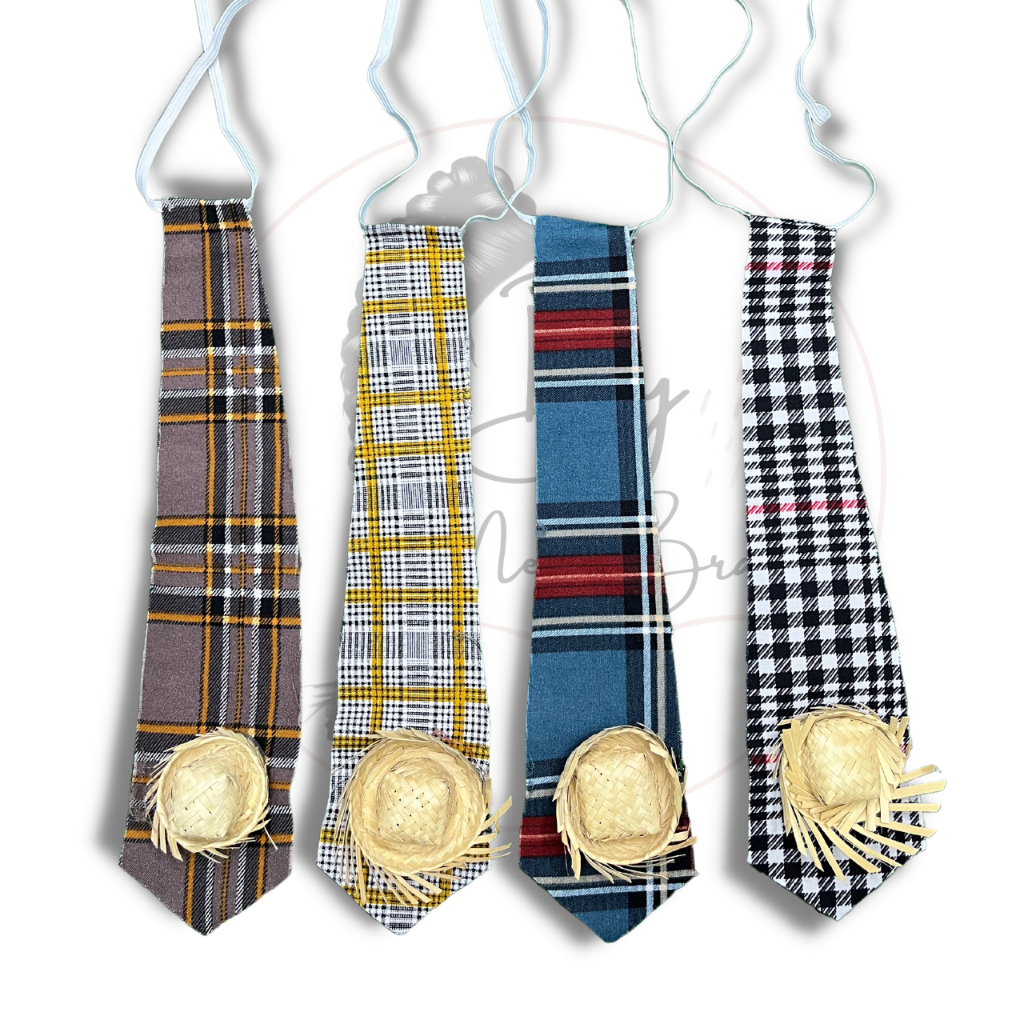 Gravata Caipira Xadrez C/ Chapéu Palha Festa Junina Homem