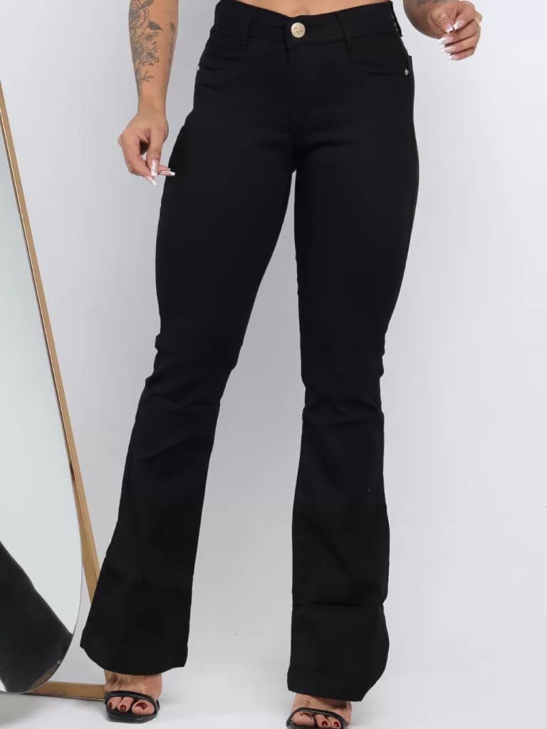 Calça Jeans Feminina Flare Cos Alto Levanta Bumbu