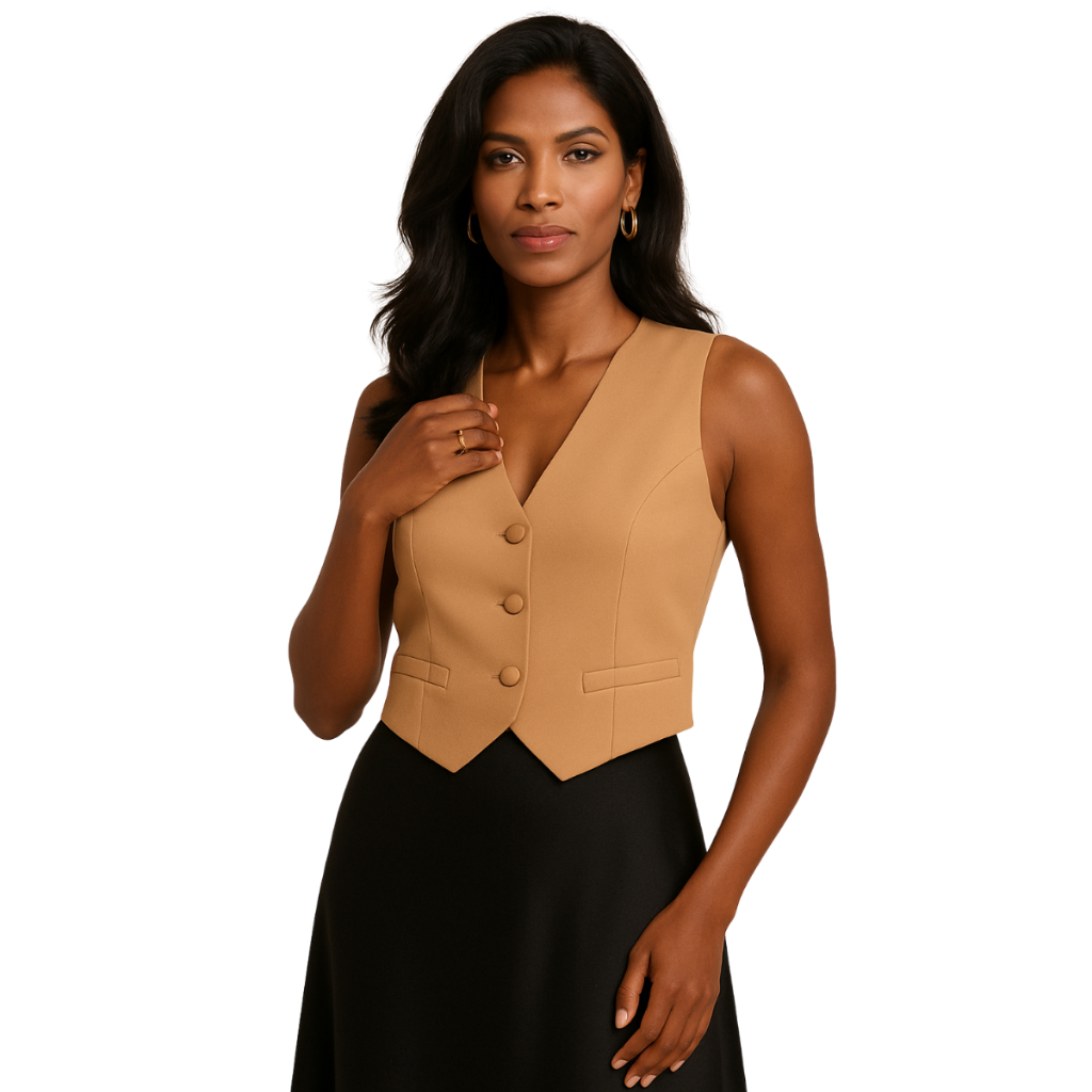 Colete Feminino Montaria Alfaiataria Com Botões Corte V Moderno Bonito Elegante