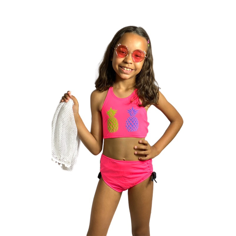 Kit Infantil Biquíni De Abacaxi + Saída De Praia Moda Verão