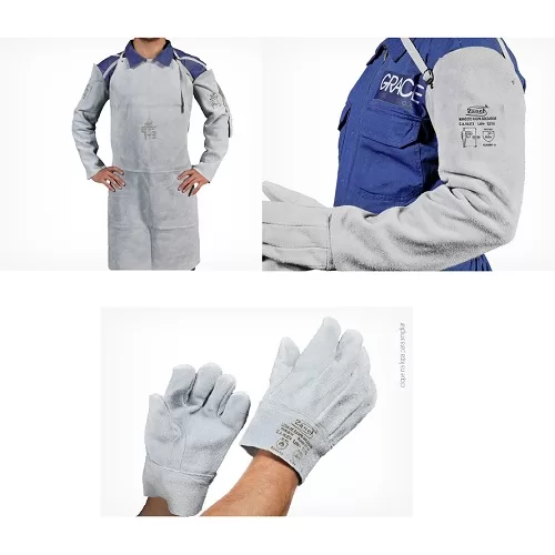 KIT SOLDADOR LUVA + AVENTAL + MANGOTE RASPA COM CA