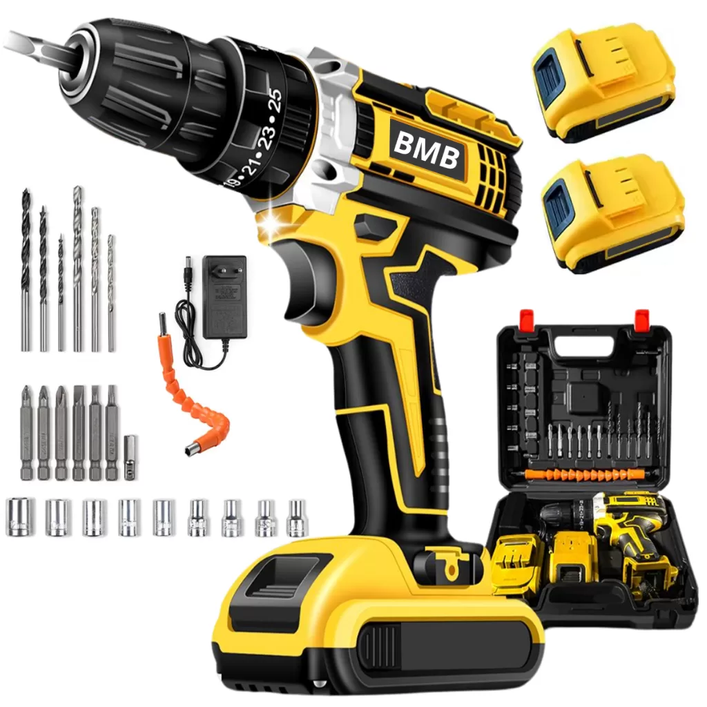 Parafusadeira e Furadeira 48V Recarregável com 2 Baterias Maleta Kit Completo Bivolt Uso Doméstico e