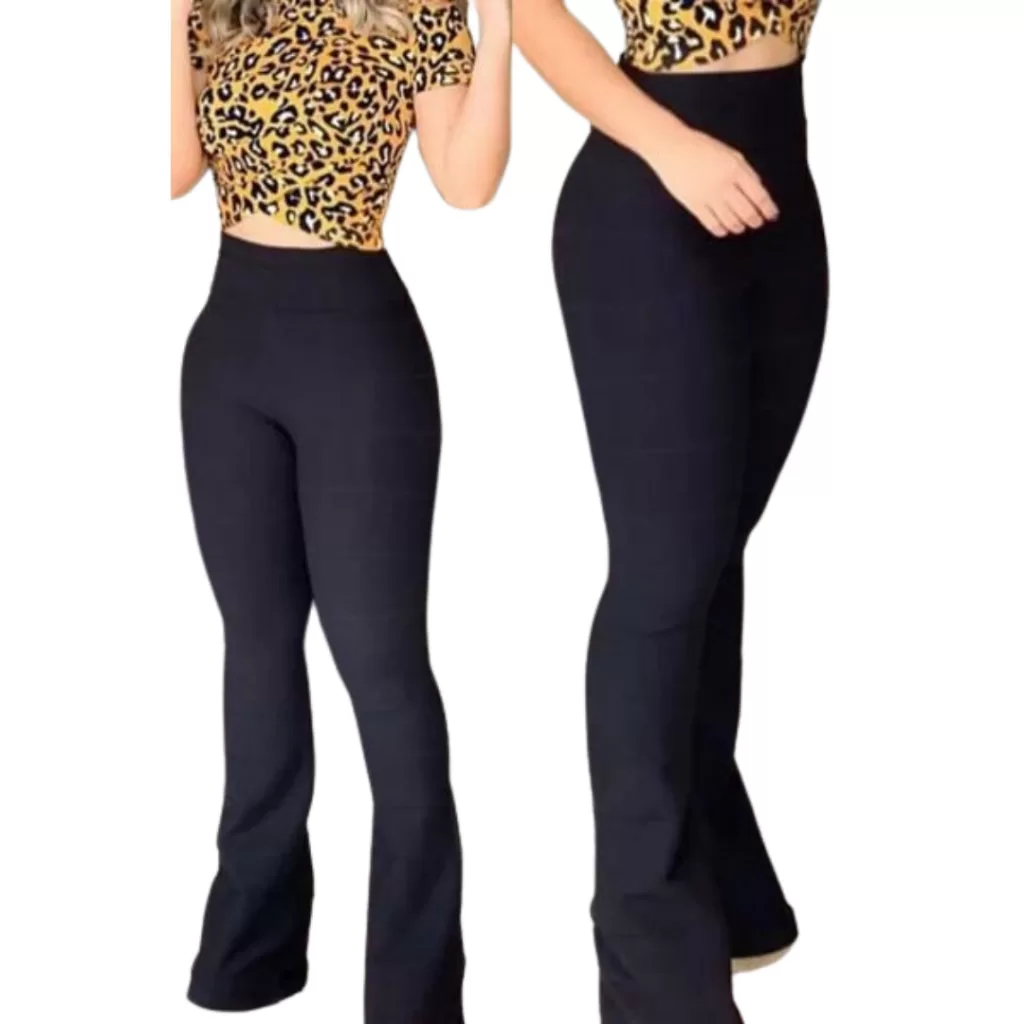 Calça Flare Bandagem Plus Size Cintura Alta Tecido Grosso Moda Feminina XG G1