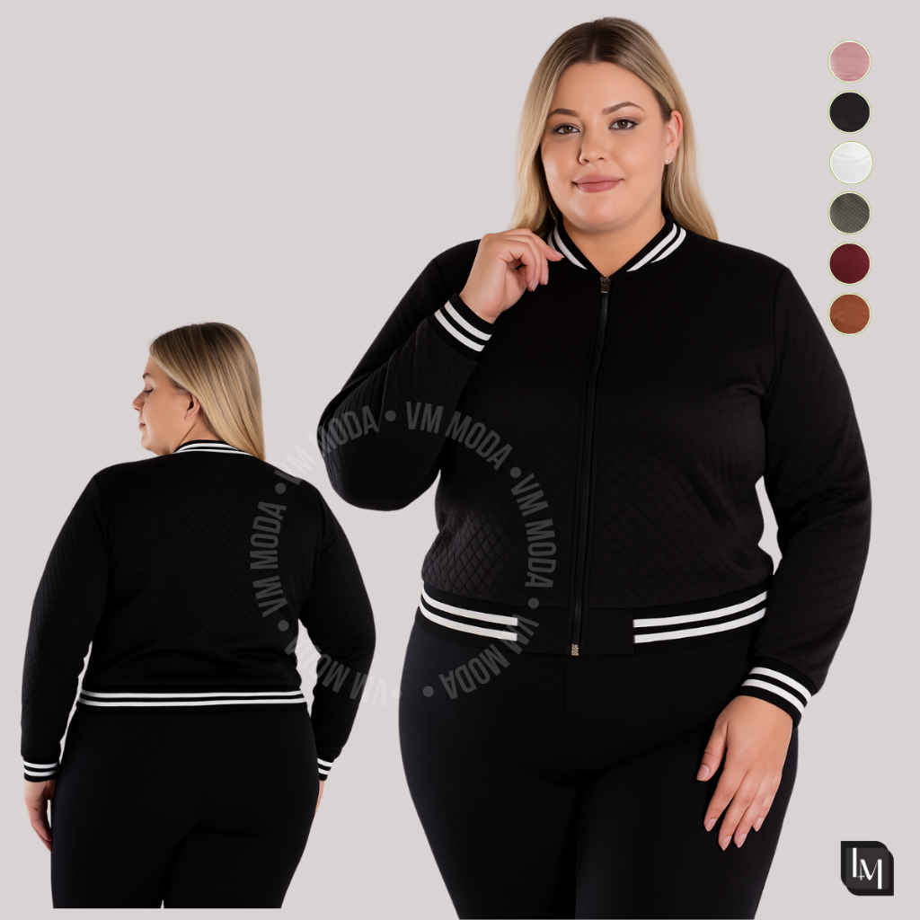 Jaqueta Bomber Plus Size Blusa Feminina Com Ziper