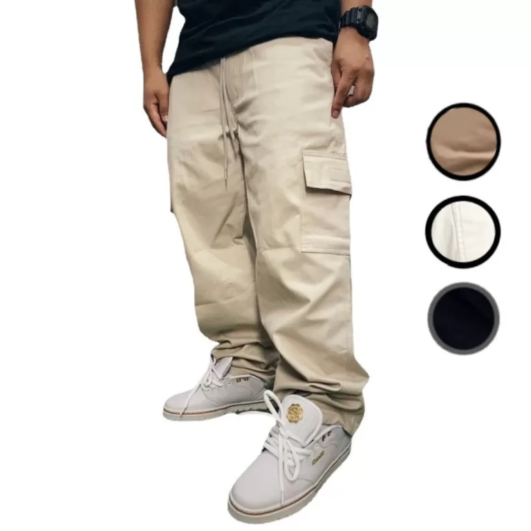 Calça Cargo  6 Bolsos Larga Fechamento Cordão Sk
