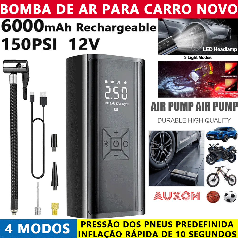 Sem Fio Compressor De Ar Portátil Bomba De Ar Calibre De Pressão Para Carro Inflável 6000mAh 150PSI
