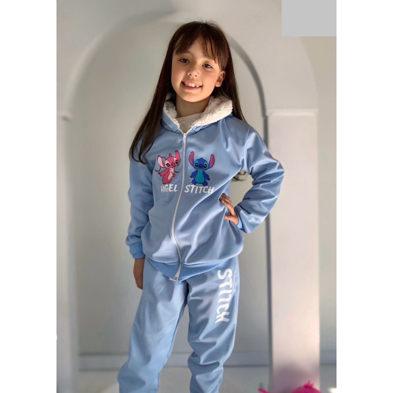 Conjunto  infantil juvenil Stitch Menina  com capuz ( 04 ao 14 ) Tendência Outono e inverno