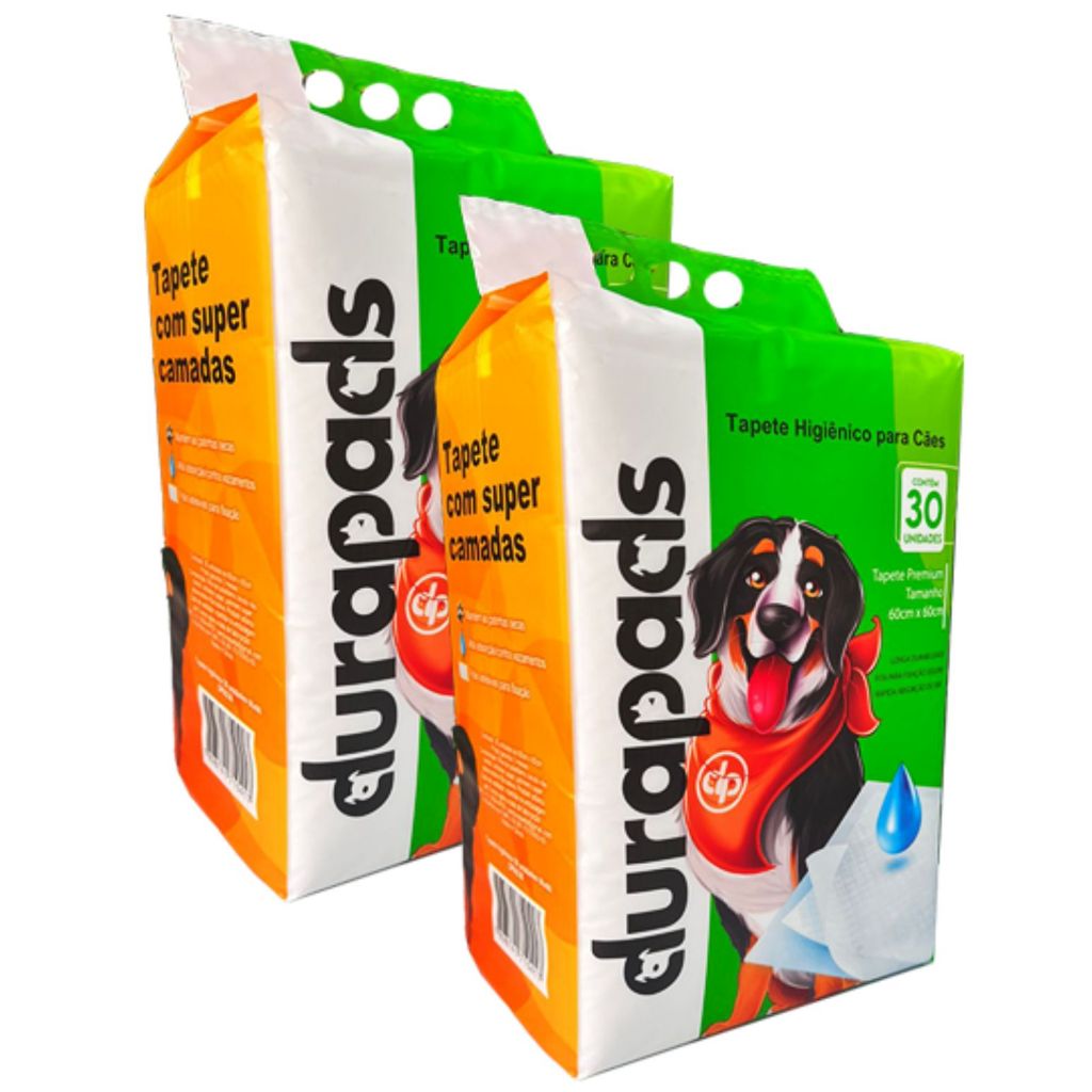 Kit 2 Tapetes Higiênico Durapads 60×60 c/30 unidades – Total 60 UN para caes