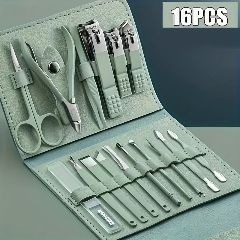 Kit 16 Pçs Cortador De Unhas Pedicure Tesoura Prego Conjunto De Ferramentas Em Aço Inoxidável Com Bo