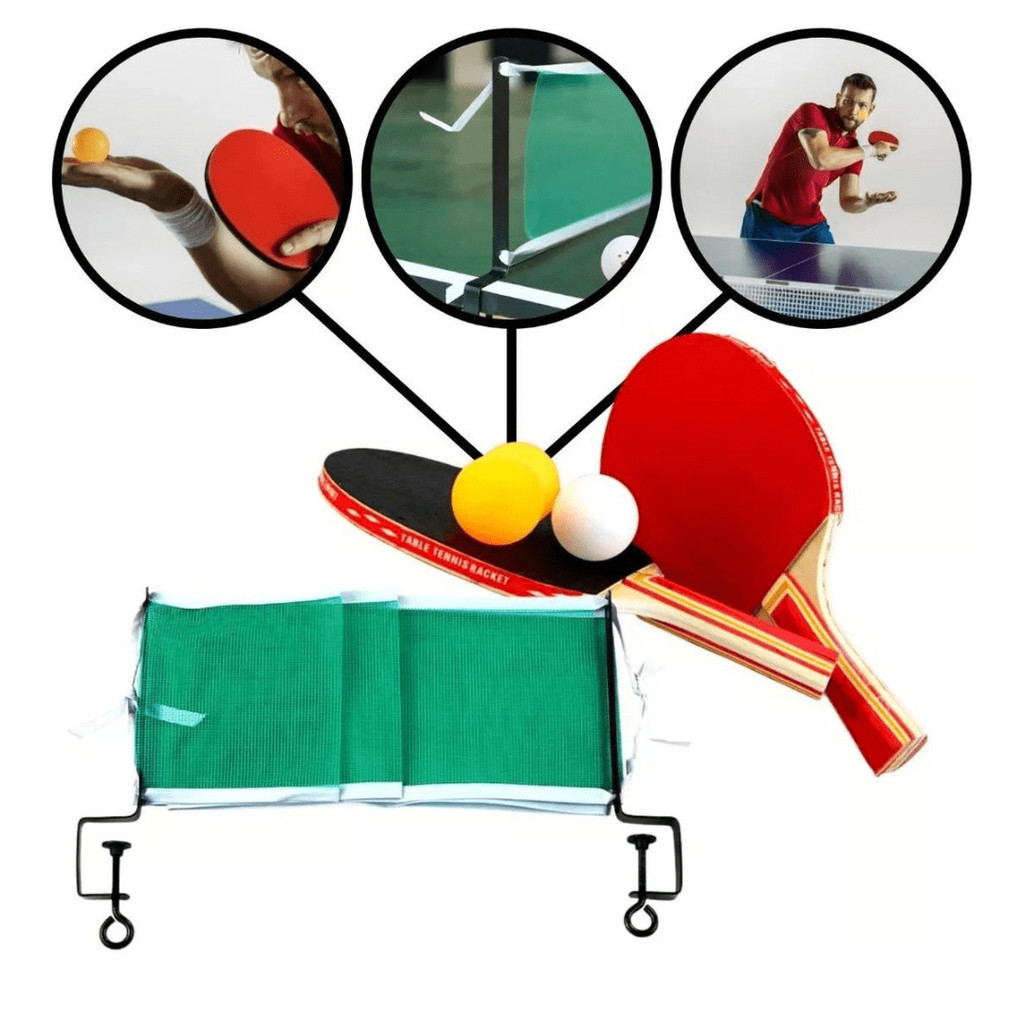 Kit ping pong tenis de mesa 2 raquetes 3 bolas suporte rede
