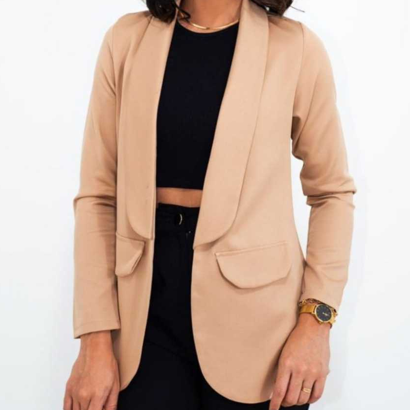 Blazer azul royal alfaiataria feminino tecido leve