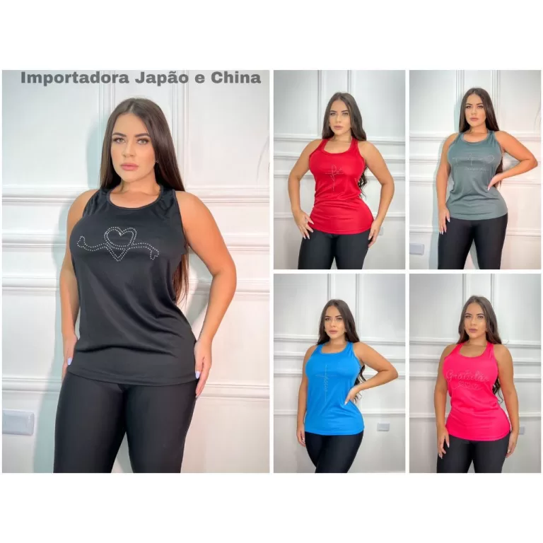 Kit 3 ou 5 Regatas Feminina STRASS costas Nadador 