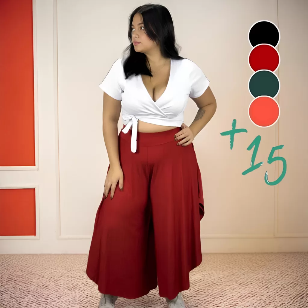 Calça Feminina Godê Cintura Alta Com Bolsos Tamanho Único Veste 38 /52 Mid e Plus