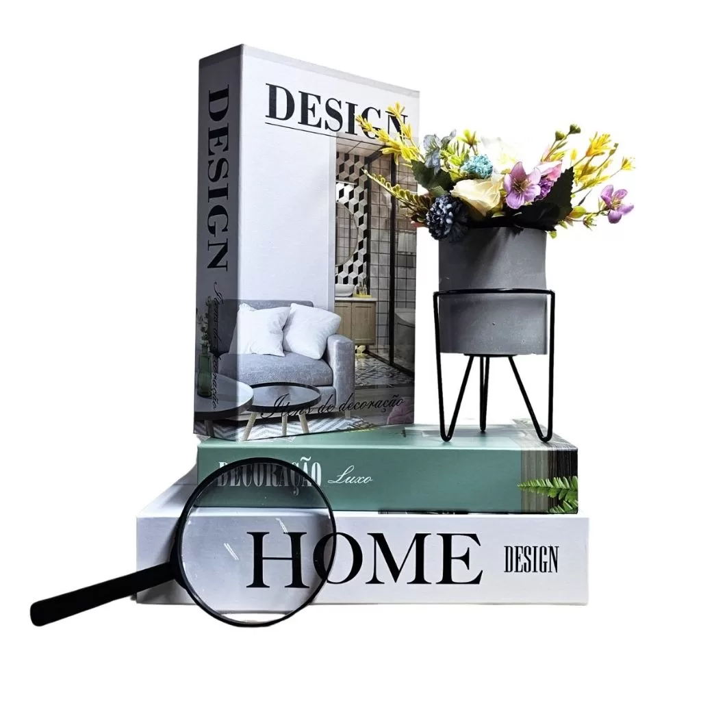 Kit 3 Caixa Livro Falso Porta Objeto Conjunto Decoração Sala