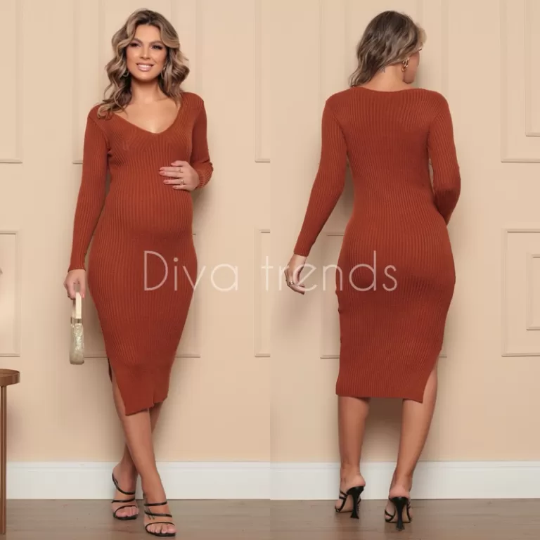 Vestido Inverno Gestante Até 6 Meses Modal Canela
