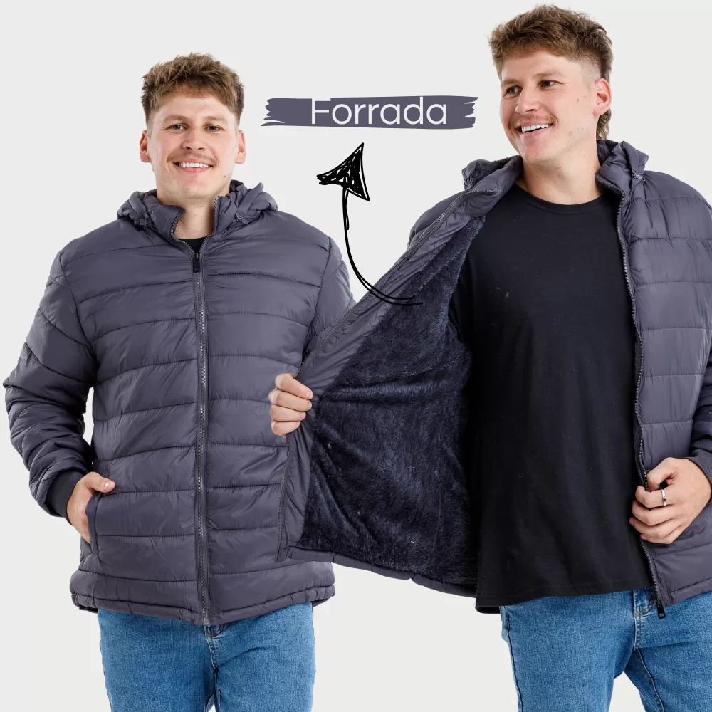 Jaqueta Apeluciada Bobojaco Nylon Puffer Com Capuz Removível forrada Masculina  Plus Size g1 g2 g3 g