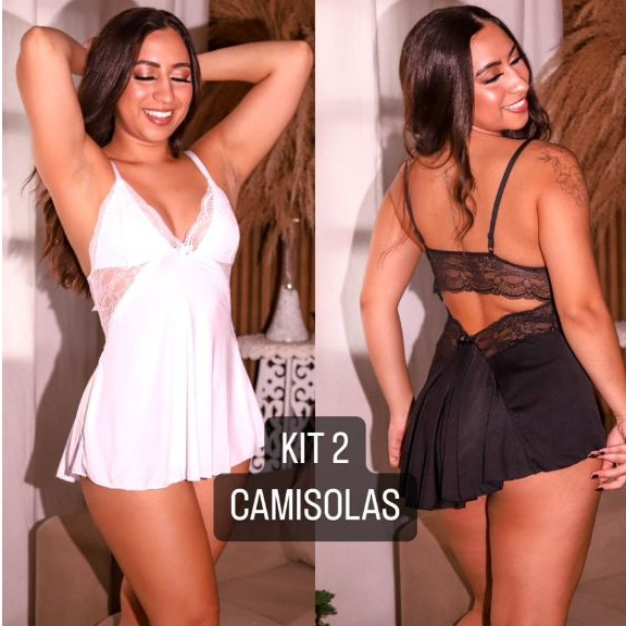 Kit 2 Camisola sexy com renda sem bojo costa nua s