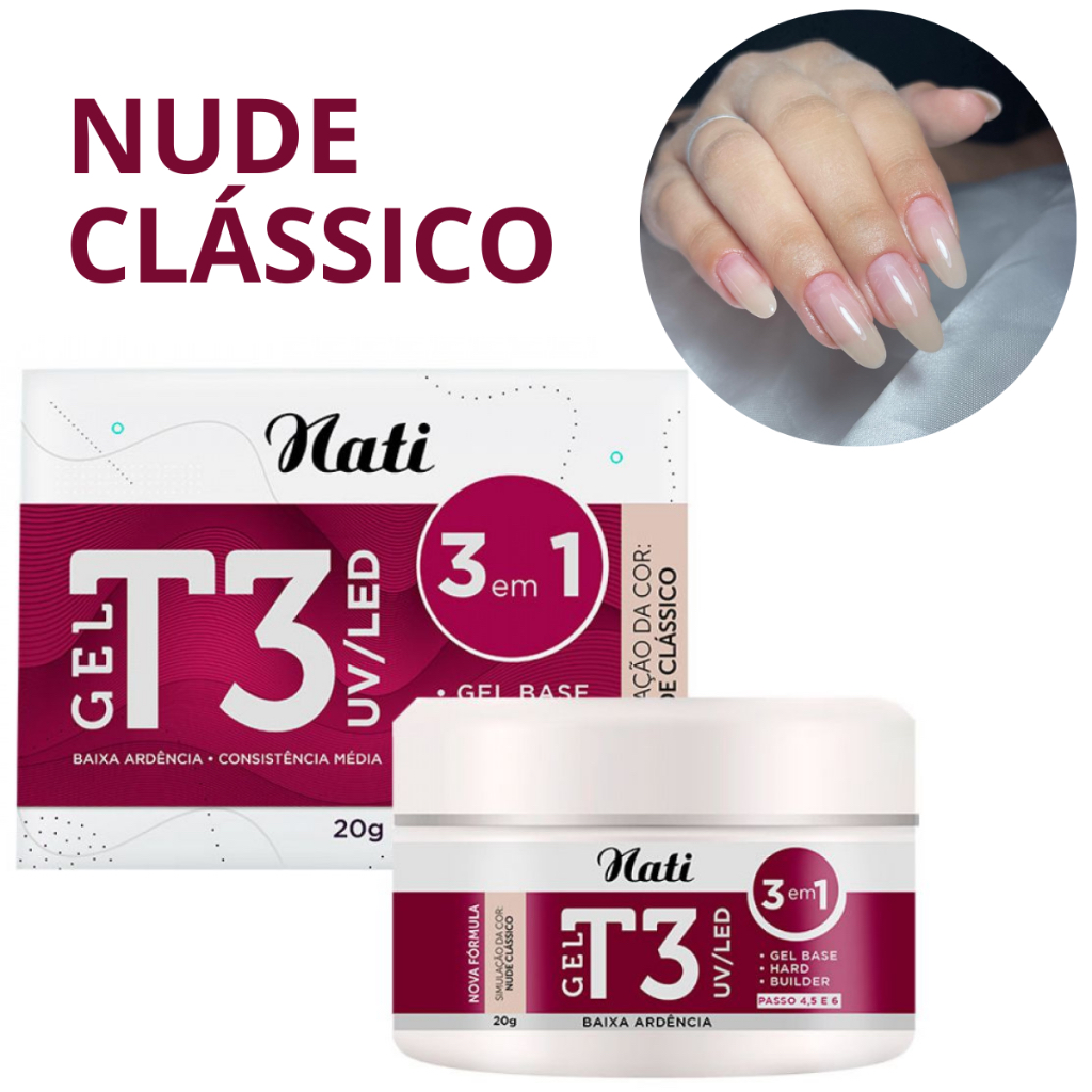 Gel Base Construtor T3 Nati p/ Alongamento de Unhas 3 em 1 – Cor Nude Clássico 20g