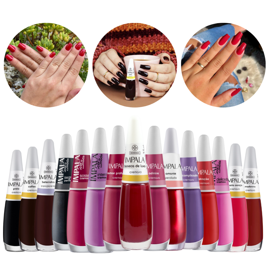 Kit 15 Esmaltes Impala Tons Escuros Coleção De Vermelhos