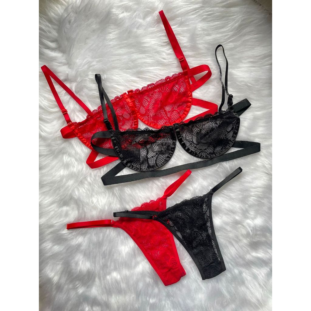 Lingerie Feminina Sexy Conjunto Gringa Sensual Sutiã Com Aro Meia Taça + Calcinha de Renda