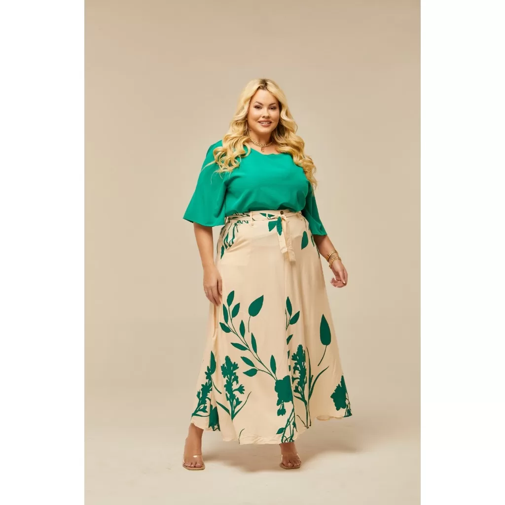 Saia Longa Estampada Plus Size Com Detalhe Para Amarrar COD:201EST