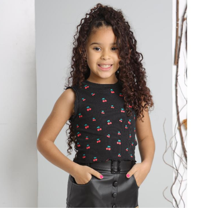 Cropped Blusinha Infantil Estampa Cereja Moda Meni