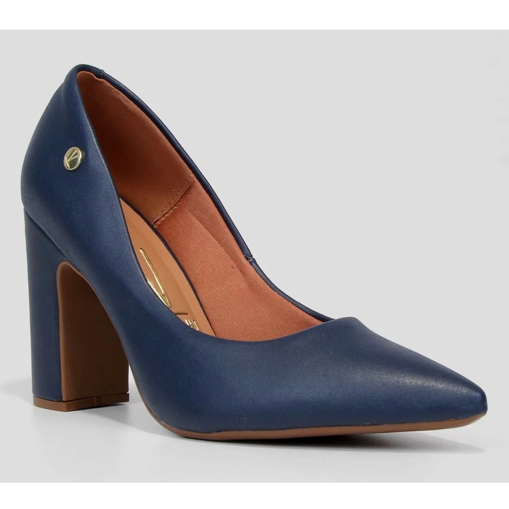 Scarpin Vizzano Bico Fino Salto Bloco Alto – Marinho