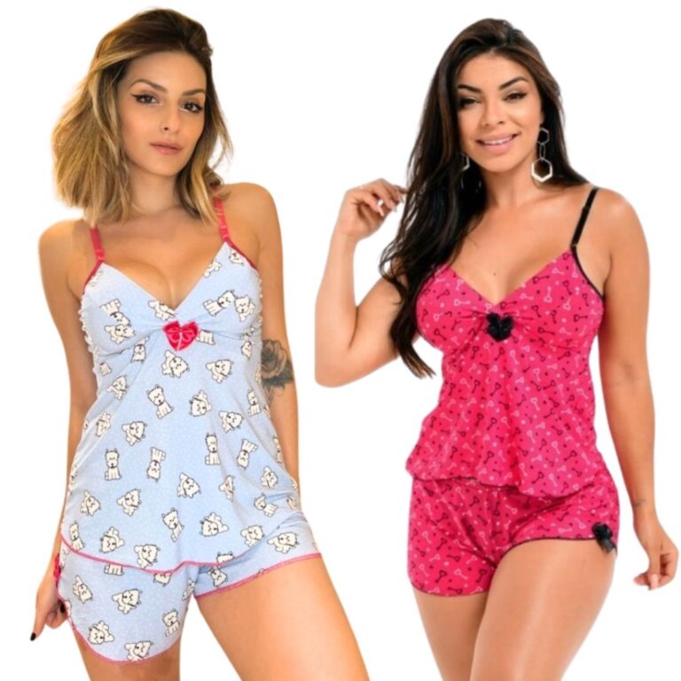 Kit 2 Pijama Baby Doll Feminino Conjunto Roupa de 