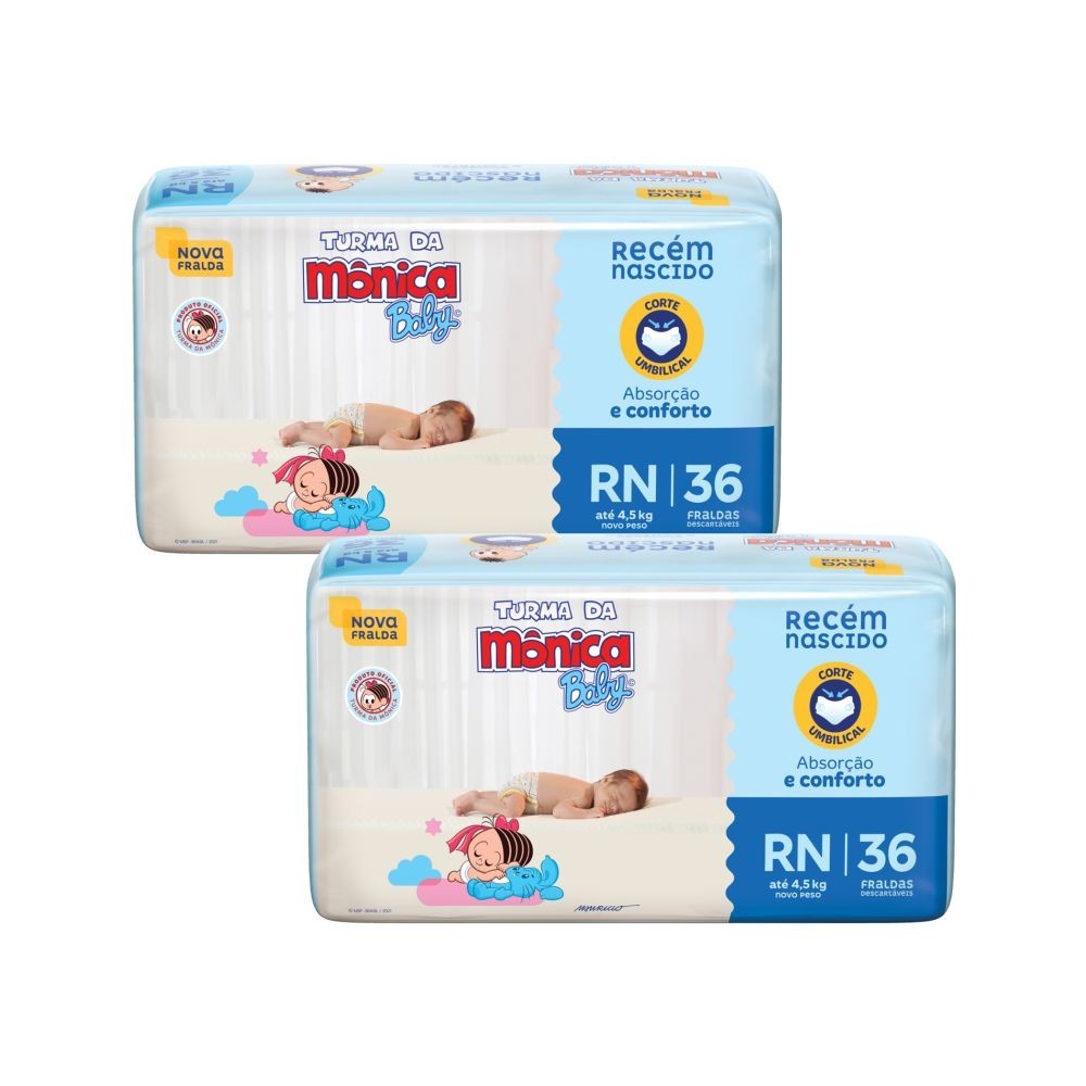 Kit 2x Fralda Turma da Monica Jumbo RN Pacote c/36un