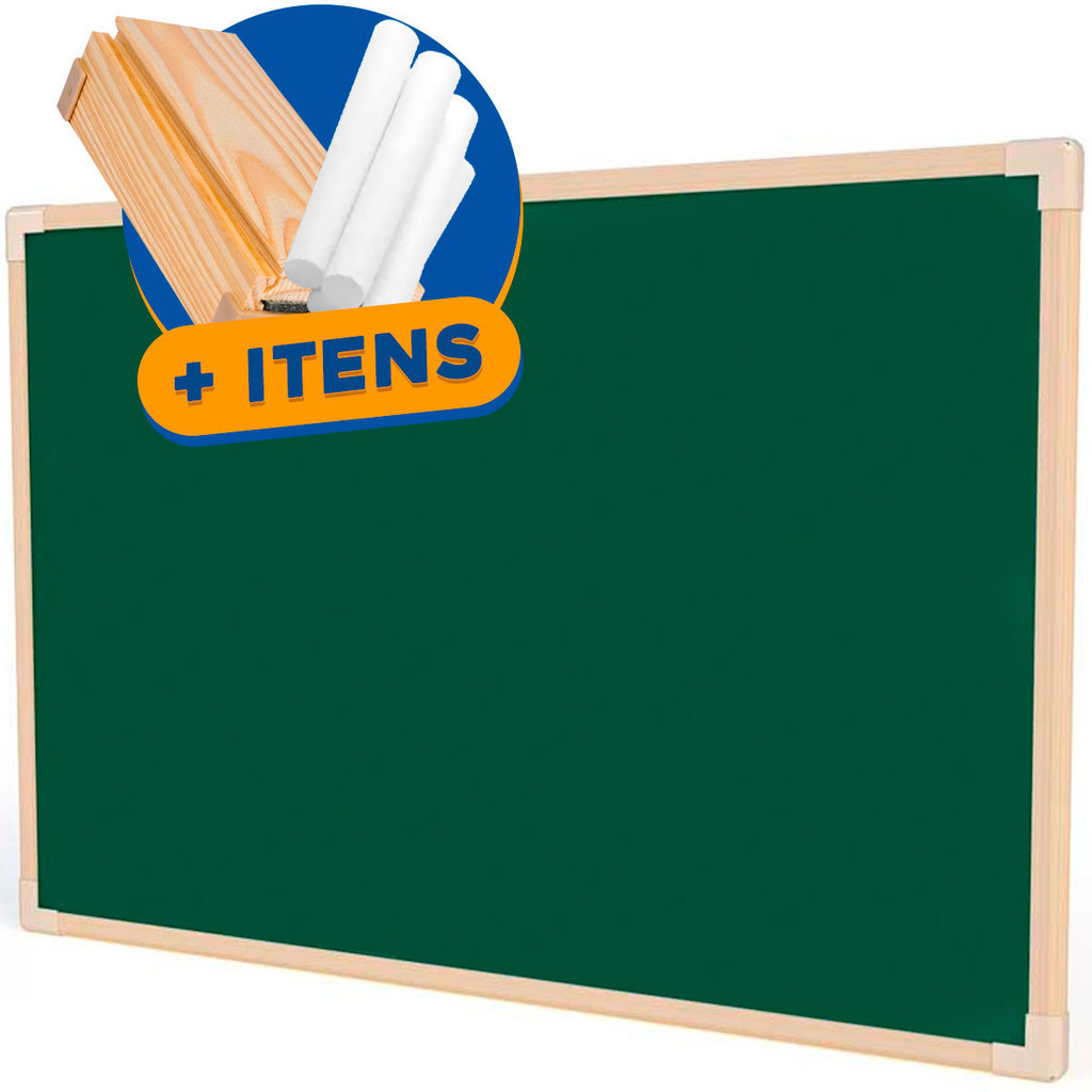 Lousa Quadro Verde Ensino 70×50 Madeira + 10 Giz + Apagador