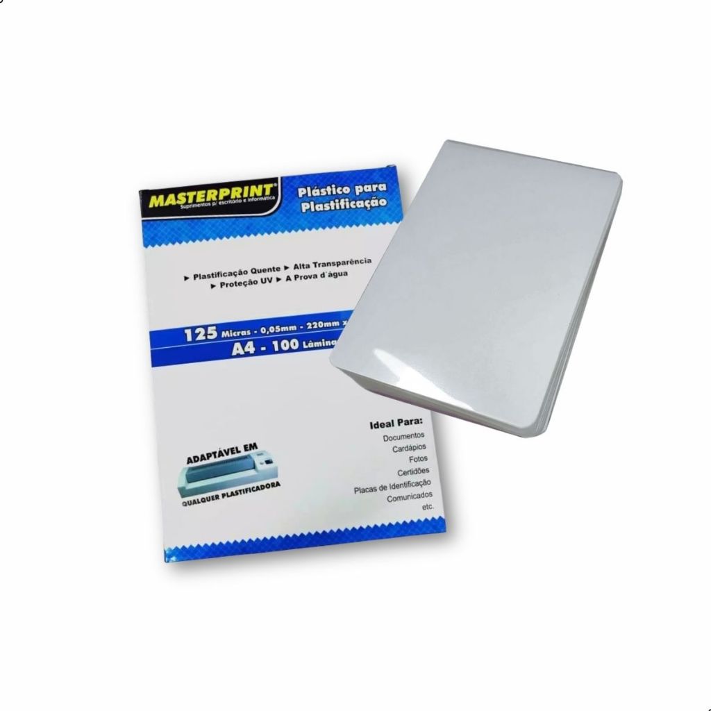 Plástico para Plastificação A4 125 Micras Masterprint 100 Folhas Transparente Glossy RG CNH