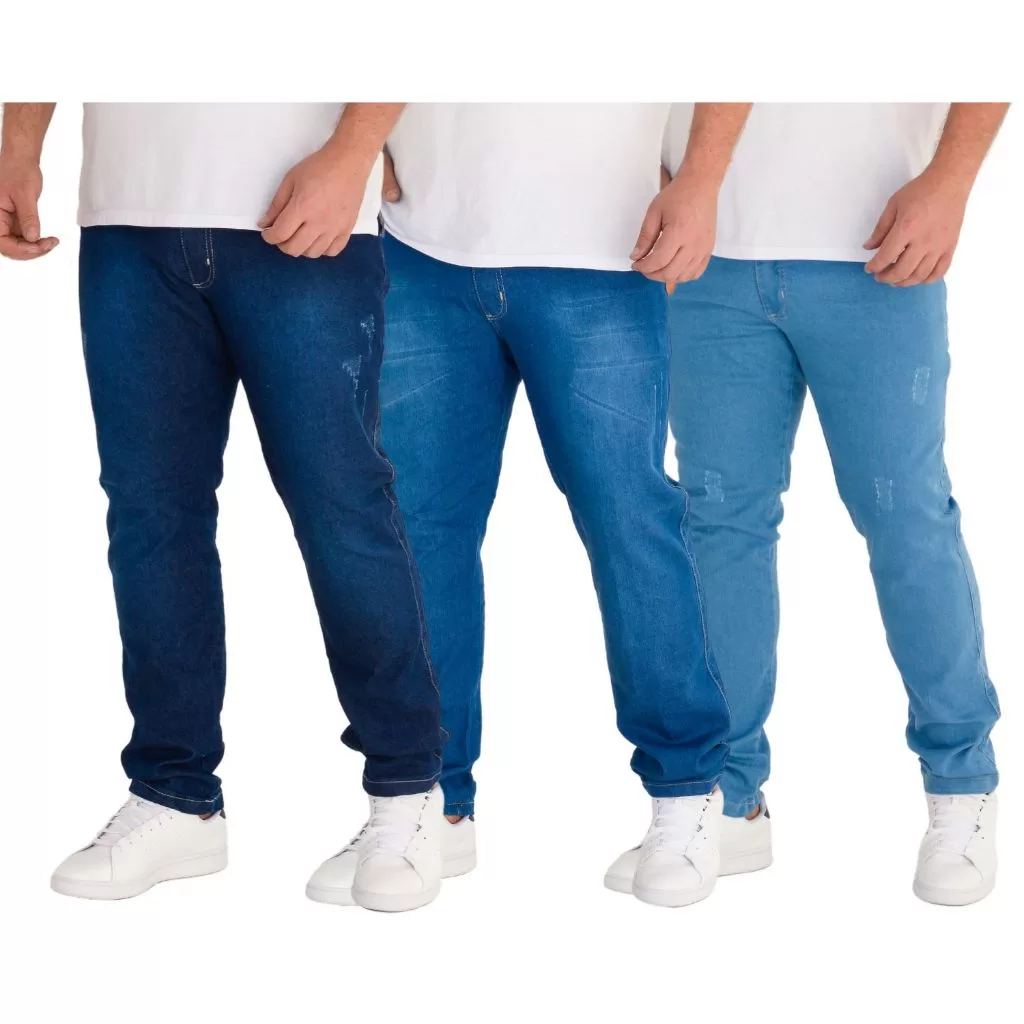 Kit 3 Calças Jeans PLUS SIZE  Skinny Masculina Elastano Tam Grande 48 AO 56