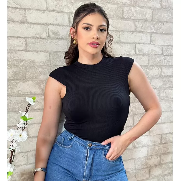 Blusa Body Gola Basica Com Manguinha Tendencia Can