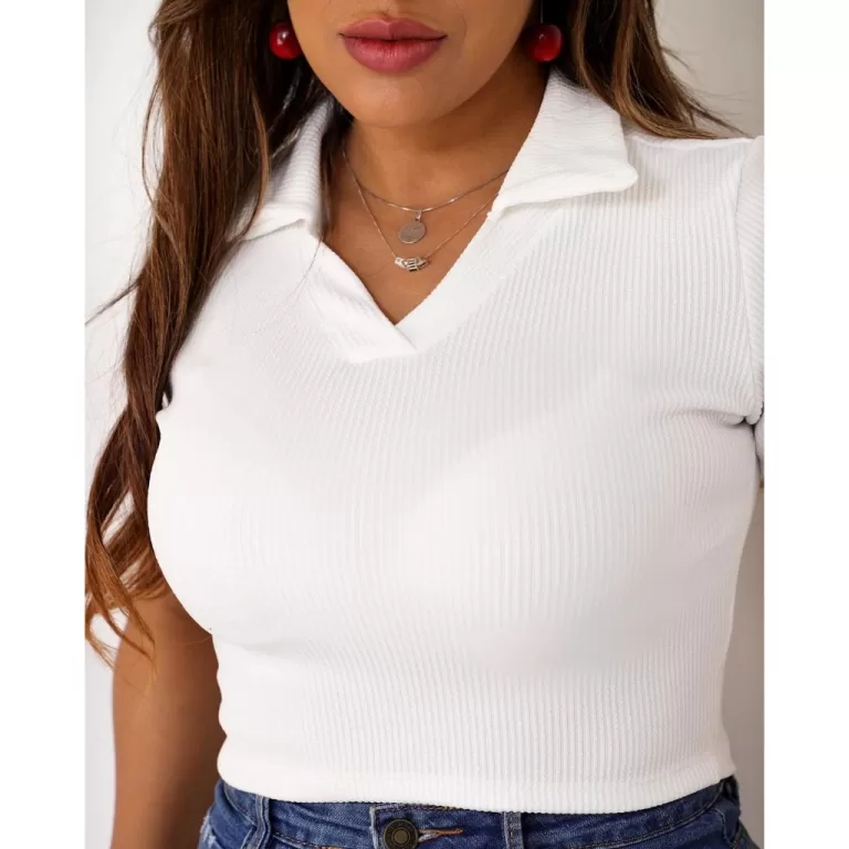 Cropped Blusa Femenina Manga Curto Liso Básica