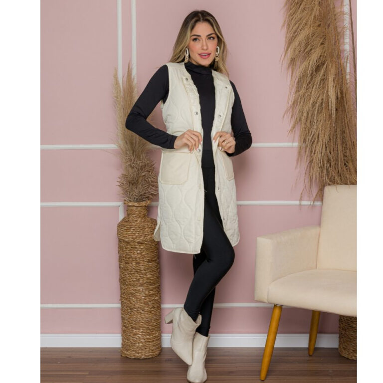 Colete Feminino Alfaiataria Longo Comprido Estilo 