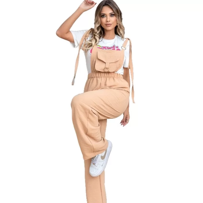 Jardineira Macacão longo com alça e bolso na frente