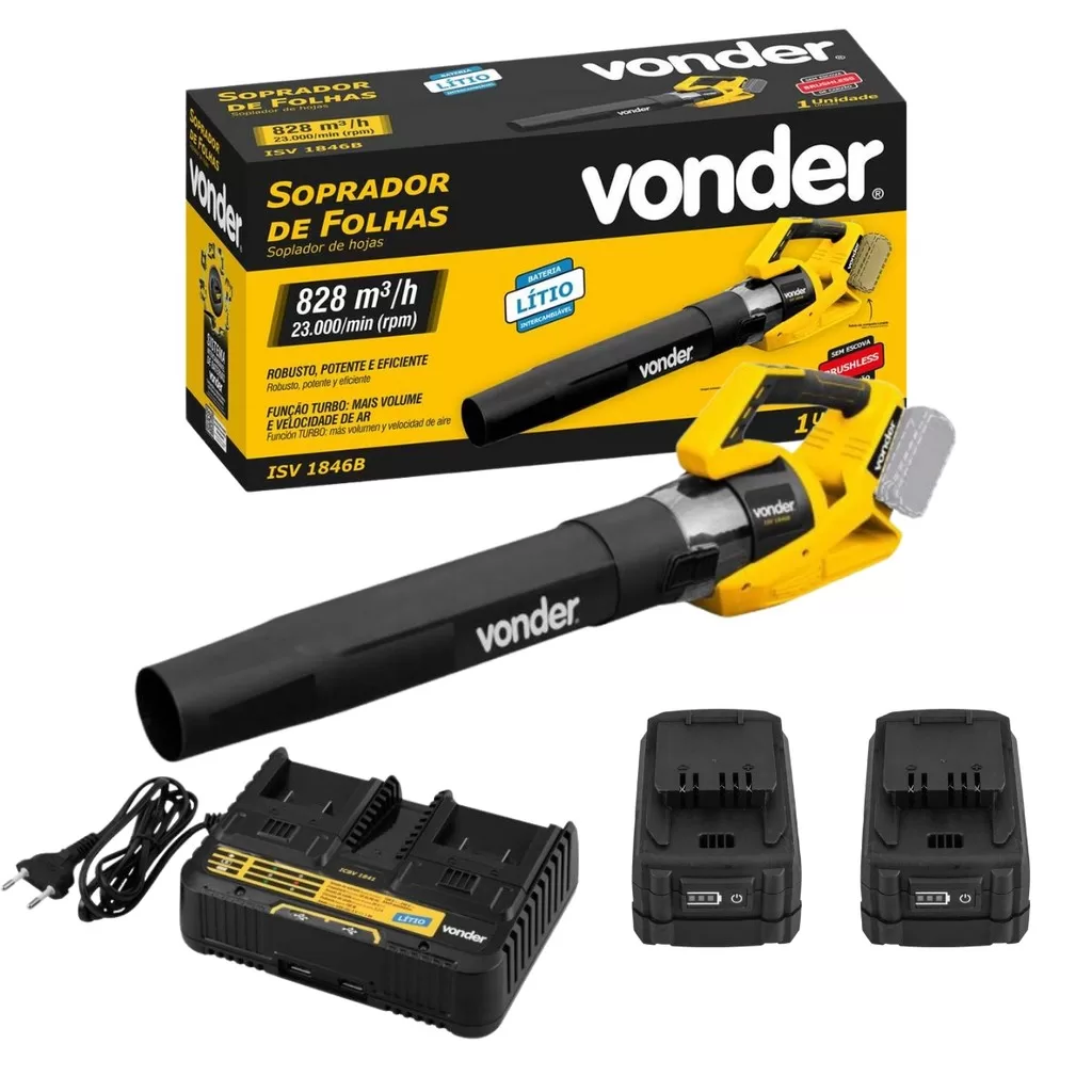 Soprador De Folhas A Bateria Sem Fio Com 2 Baterias Intercambiavel e Carregador Vonder