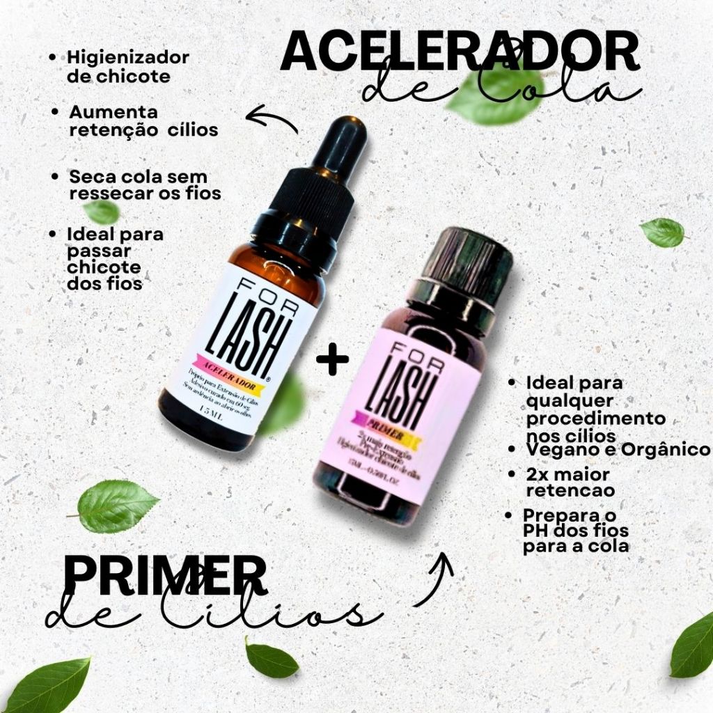 Kit FOR.LASH para Lash Designer  – Primer + Acelerador de Cola FORLASH para Extensão de Cílios | Veg