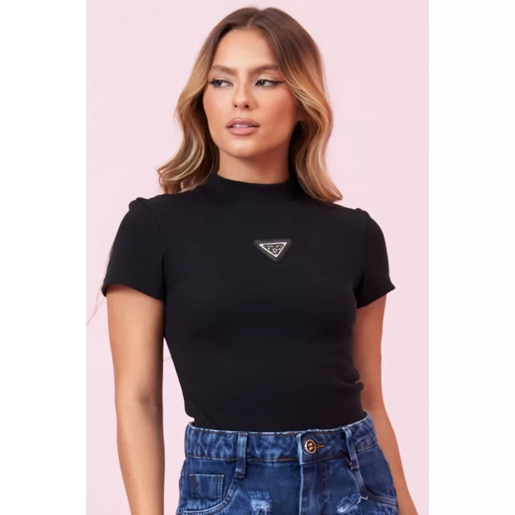Blusa Feminina Com Aplique de Metal Planet Girls Preto