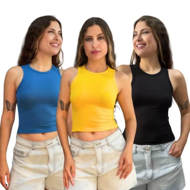 Kit 3 Blusas Feminina Malha Canelada Ribana Confor